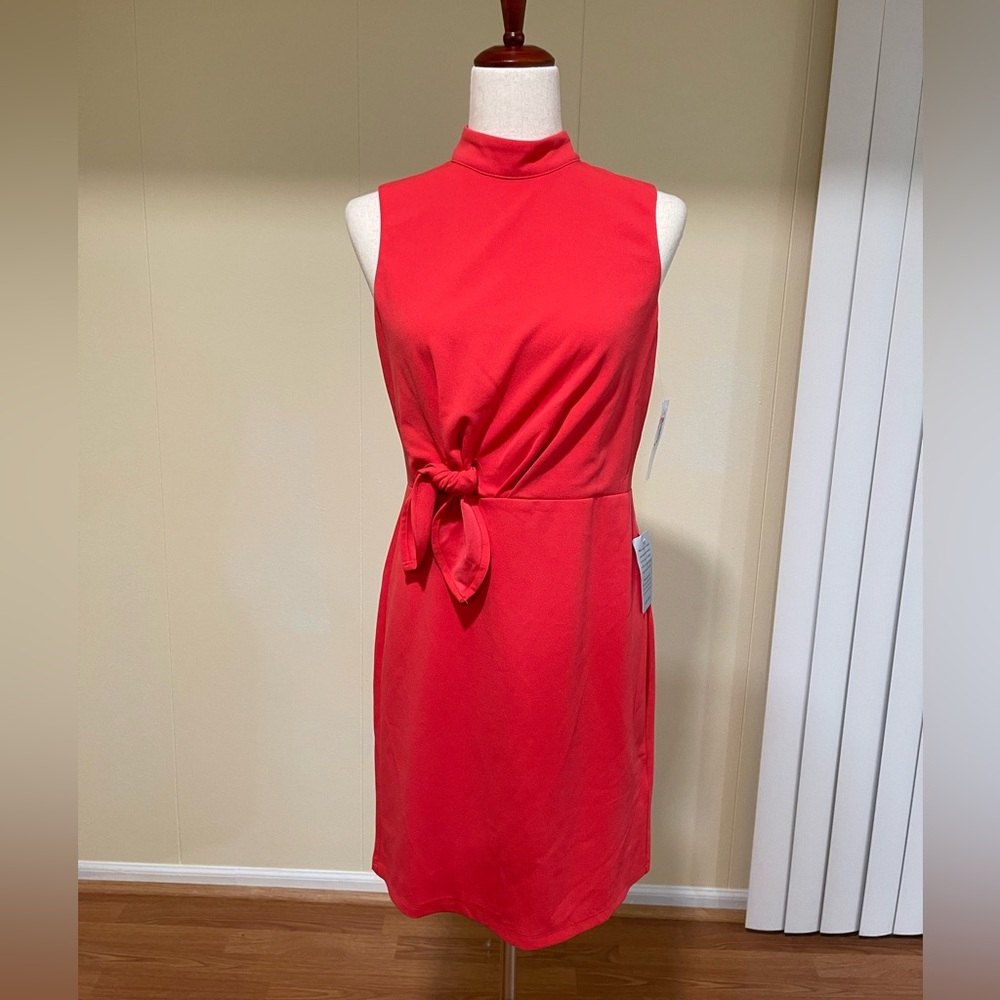 Donna Morgan Mock Neck Sheath Tie Front Bittersweet Orange Red 4